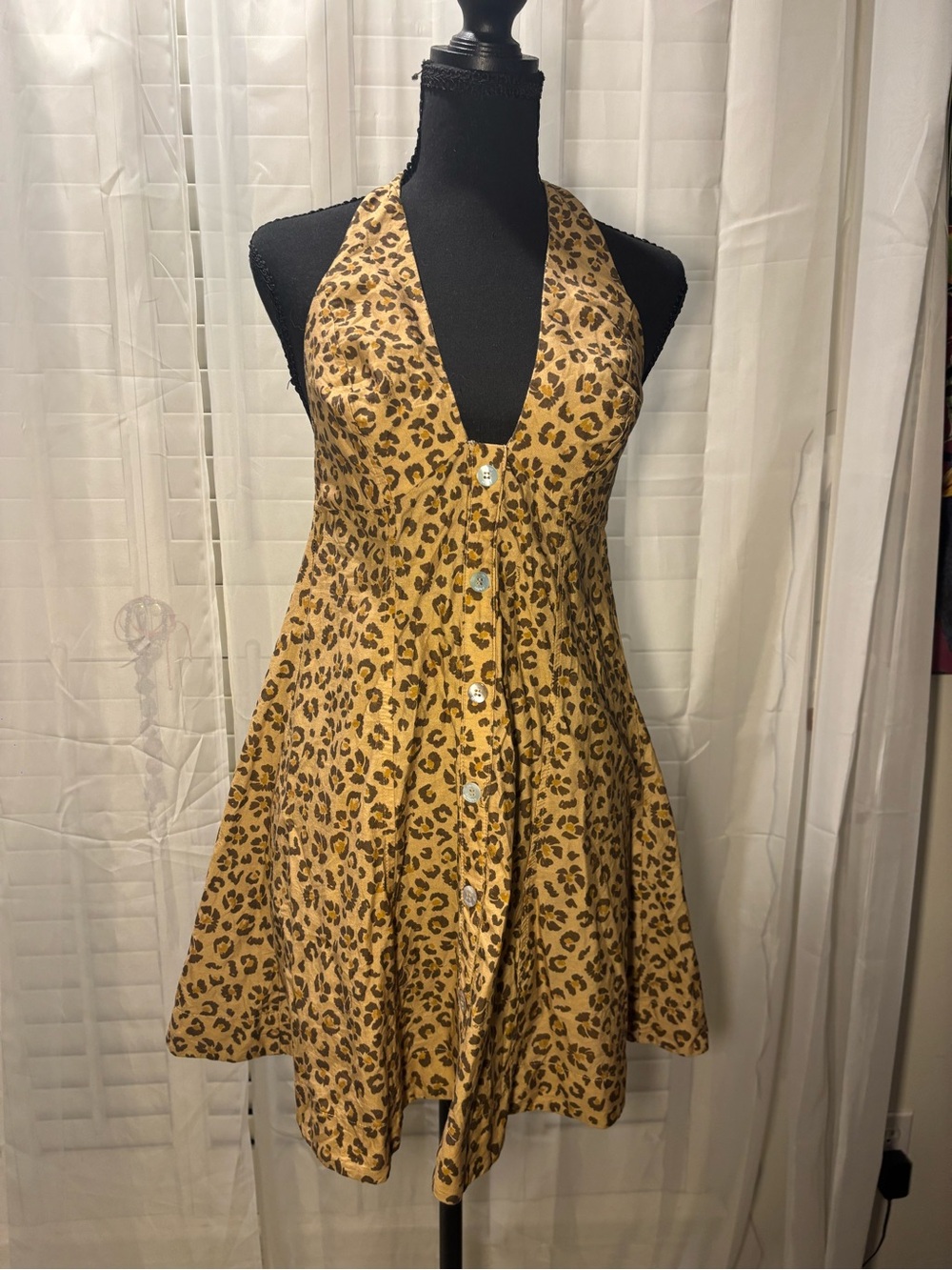 FARM Rio Leopard Halter Mini Dress in Golden Tan and Black
